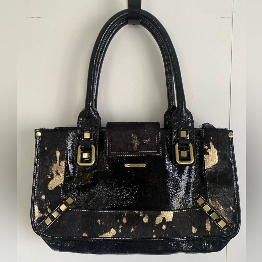 Charlie Lapson Black & Gold Leather & Cowhide Purse - Picture 2 of 14
